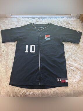 Under Armour Miami Hurricanes Black Baseball Jersey #10 Men's Large Authentic